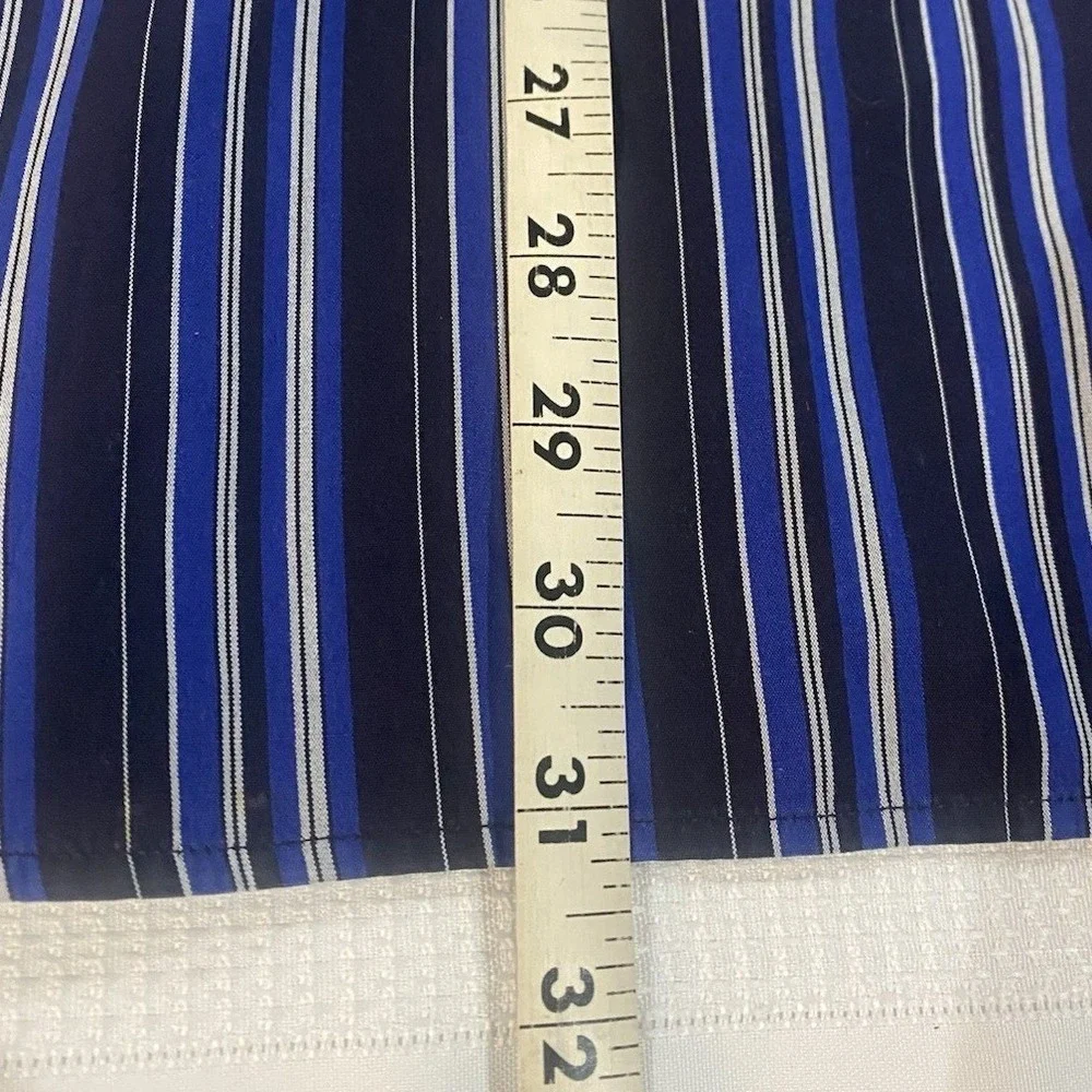 Banana Republic Mens Blue Black White Striped Button Down Shirt Large 16-16.5
